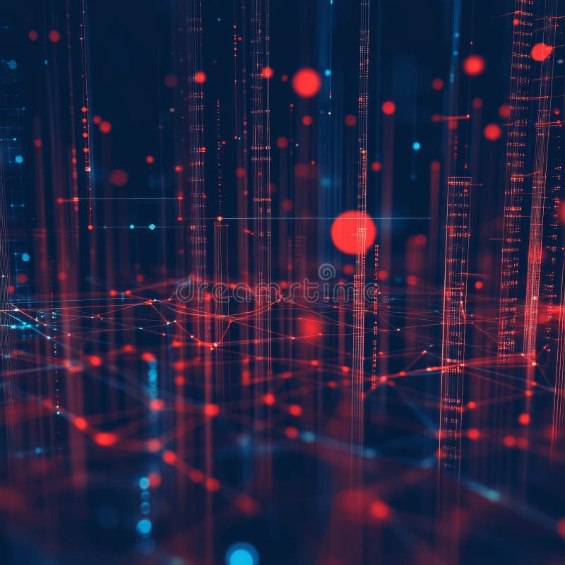Futuristic digital matrix with red and blue light patterns stock photos