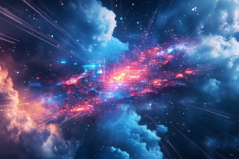Futuristic Digital Nebula with Vibrant Colors and Cyber Aesthetic royalty free illustration