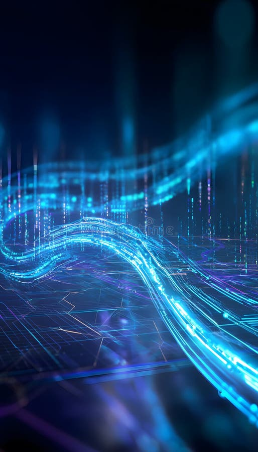 Futuristic digital network evolution visualizing innovation through flowing data streams and holographic displays vector illustration