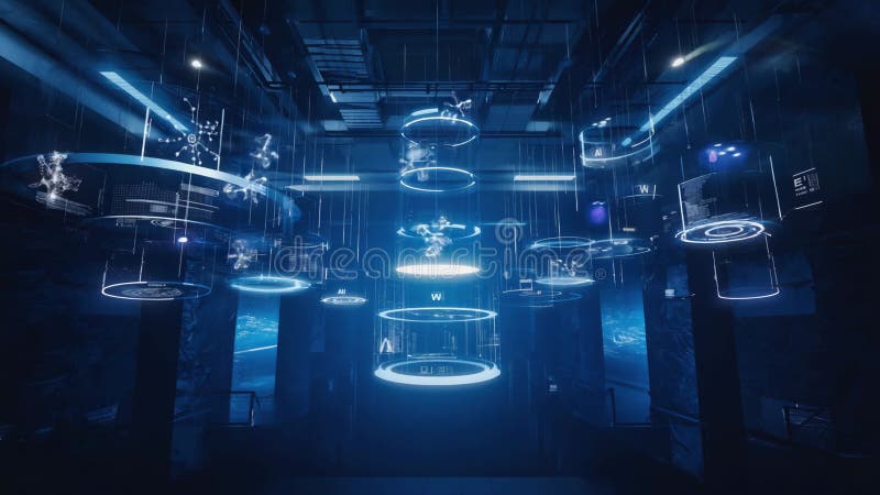 Futuristic Digital Technology Display in a Virtual Reality Environment for Innovative Design Concepts Generative AI stock illustration