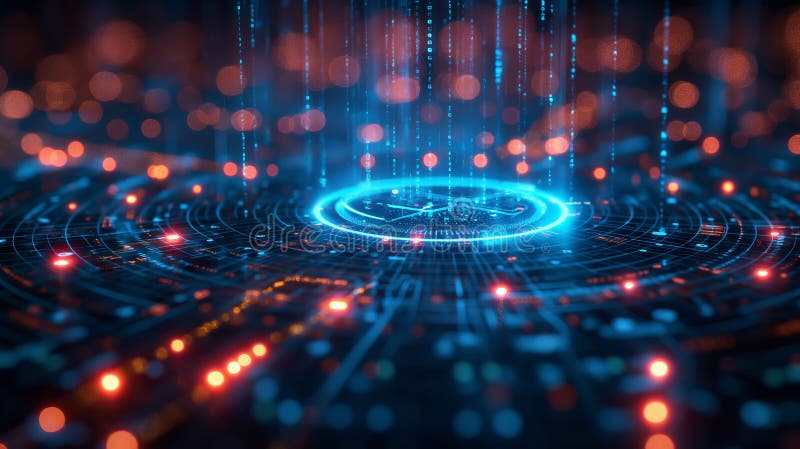 Interfață digitală futuristică cu modele circulare și fluxuri de lumină royalty free stock image