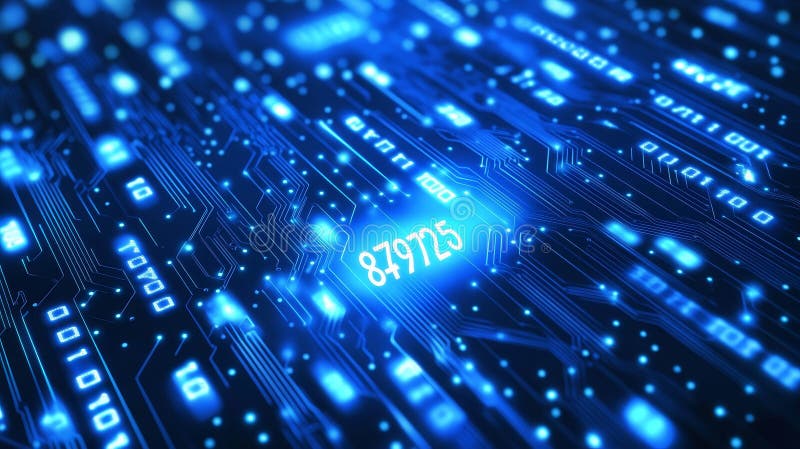 This futuristic digital technology background features abstract circuit patterns that are ideal for presentations stock illustration