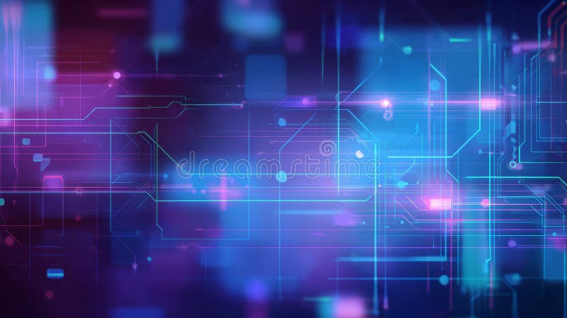 Futuristic digital technology background with glowing circuits and holographic interface elements stock illustration