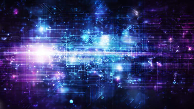 Futuristic digital technology background with glowing circuits and holographic interface elements vector illustration