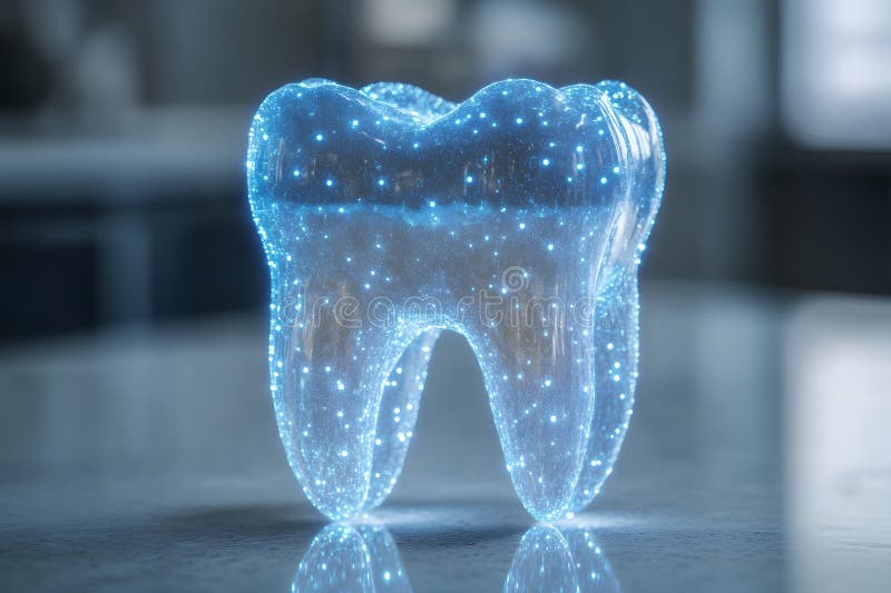Futuristic Digital Tooth Hologram for Dental Health and Innovation Concepts Generative AI vektor illustrationer