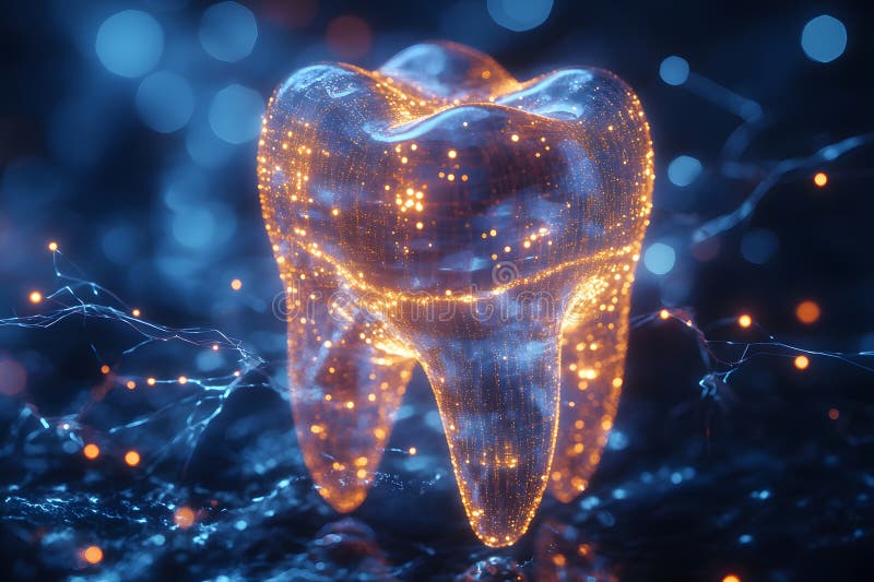 Futuristic Digital Tooth Hologram for Dental Technology and Innovation Generative AI vektor illustrationer