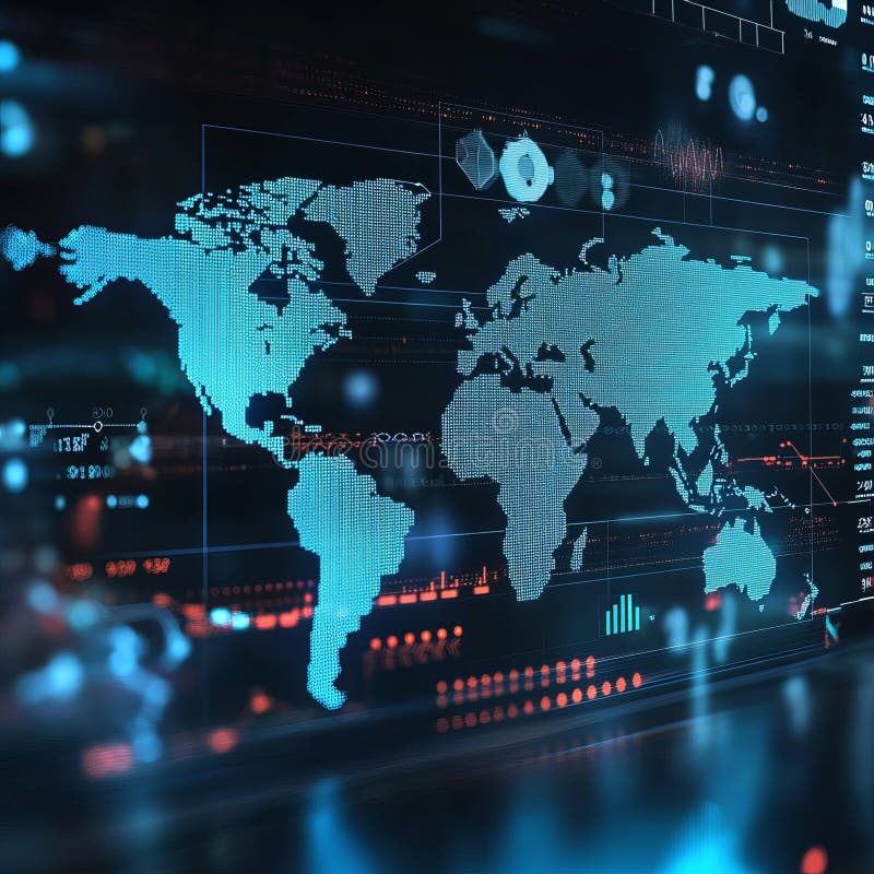 Futuristic Digital World Map Interface Showcasing Global Network Innovation royalty free illustration
