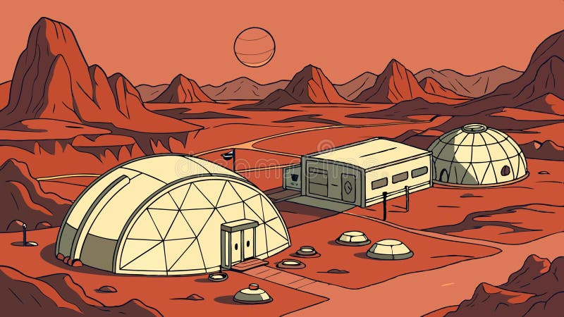 Futuristic dome on Mars,like terrain, space exploration and sci,fi habitat vector design Generative AI vector illustration