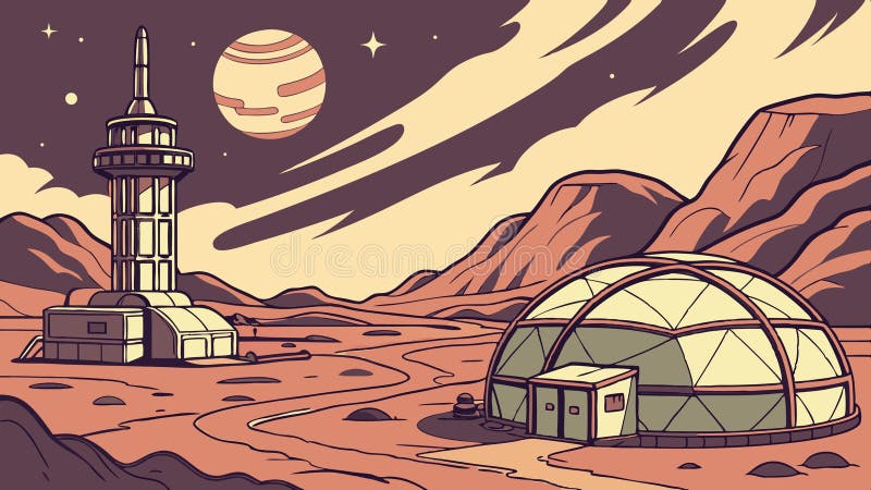 Futuristic dome on Mars. Space exploration concept. vector design Generative AI royalty free illustration
