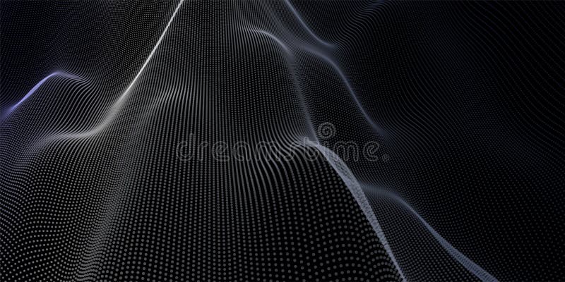 Futuristic dot wave. Abstract digital particle wave. Black and white music wave. Dark background. Digital background royalty free stock images