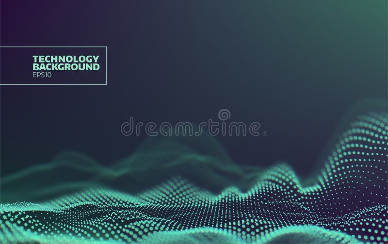 Futuristic dots pattern. Technology wave background. Digital abstract. Cyberspace landscape. Particles grid royalty free illustration