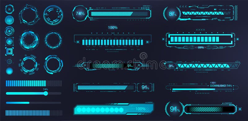 Futuristic download progress bar HUD. Blue digital elements stock illustration