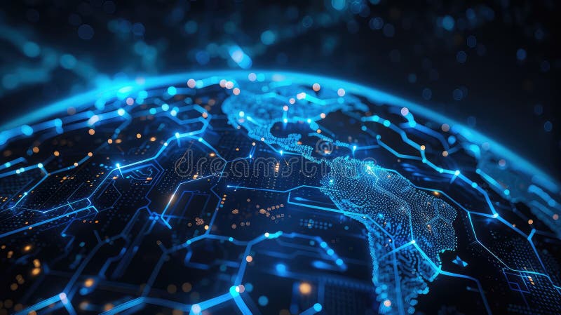 Futuristic Earth Grid with Rotating Hexagonal Patterns royalty free stock image