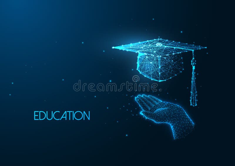 Futuristic Education Concept with Glowing Low Polygonal Graduation ...