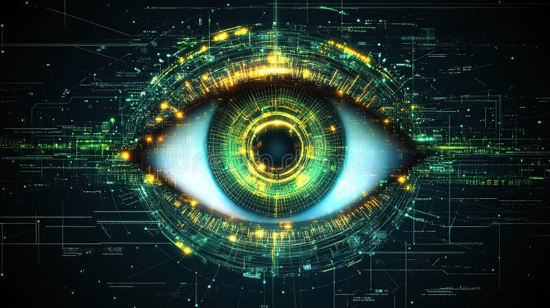 Futuristic eye in digital matrix royalty free illustration