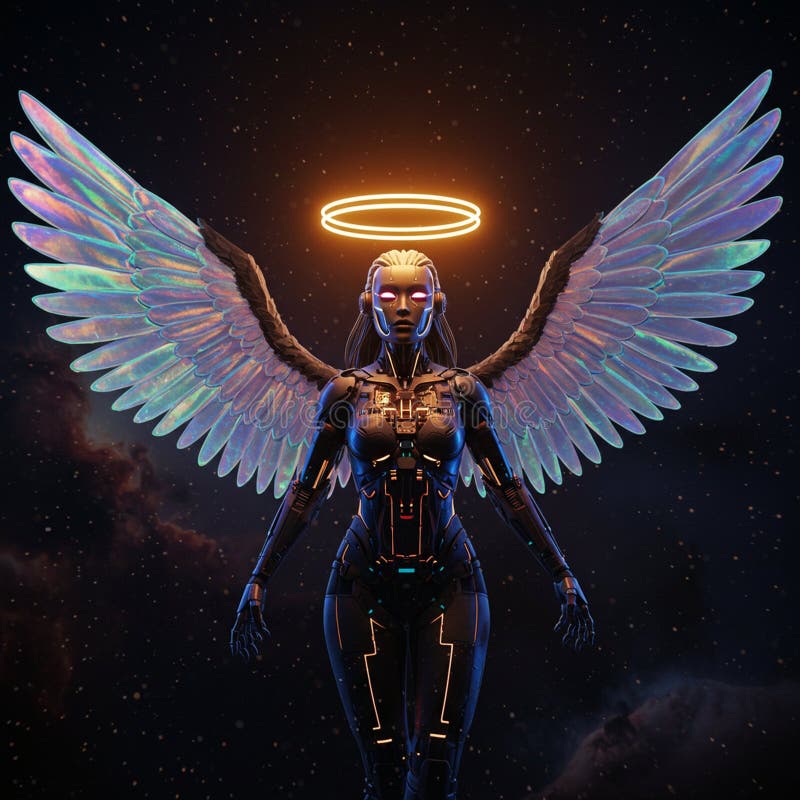 Futuristic figure with a robotic design features glowing eyes and intricate circuitry royalty free illustration
