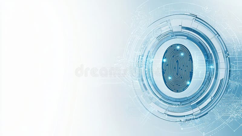 Futuristic fingerprint biometric scan on blue and white background, enhancing security with advanced technology for digital access vector illustration