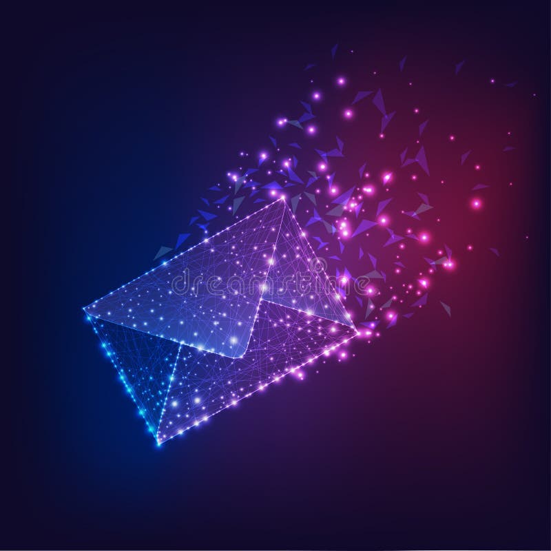 Futuristic Flying Electronic Envelope, Email on Dark Gradient Blue ...