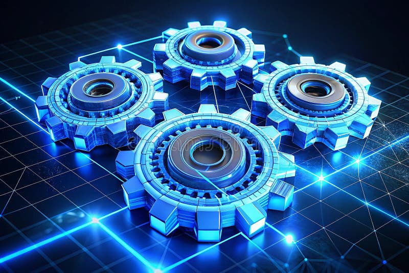 Futuristic Gears Power Global Connectivity ilustracji