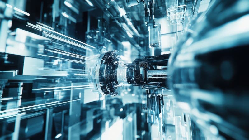 Futuristic glass manufacturing machine operating at high speed royalty free stock image