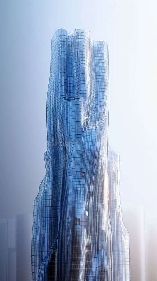 Futuristic glass skyscraper with sleek curves and reflective surfaces stock photography