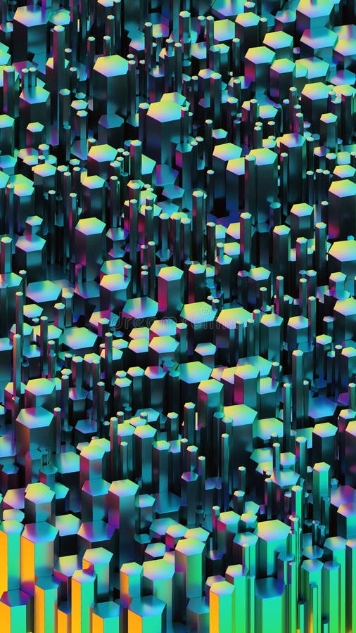 Futuristic glossy iridescent colorful gradient bright hexagonal or honeycomb wallpaper pattern. Technology, future and innovation royalty free illustration