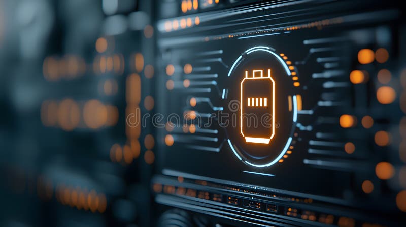 Futuristic Glowing Battery Indicator Display for High-Tech Devices and Advanced Technology Interfaces royalty free illustration
