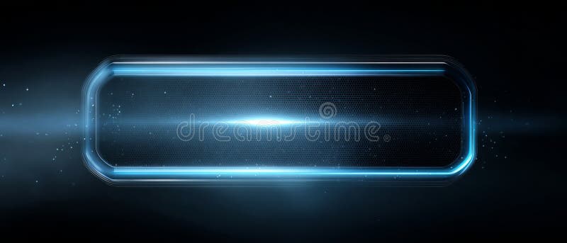Futuristic glowing blue rectangular frame with light effects on dark background, digital technology interface design with sci-fi royalty free stock photo