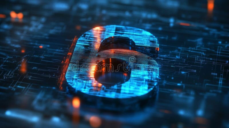 Futuristic Glowing Digital Number Six in 3D Abstract Background with Technology and Circuitry Style vector illustration