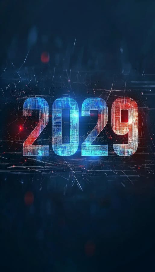 Futuristic Glowing Digital Year 2029 on Abstract Technology Background, Representing the Future royalty free illustration