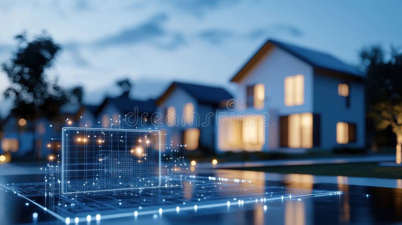 Digital interface displaying smart home controls, monitoring energy efficiency and security settings in nighttime residential environment with illuminated dashboard. Controls automation stock images, royalty-free photos and pictures
