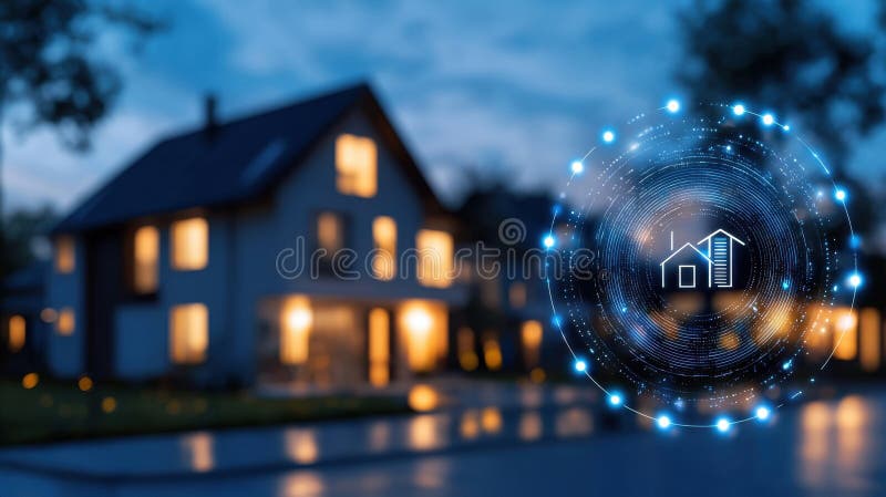 Digital interface displaying smart home controls, monitoring energy efficiency and security settings in nighttime residential environment with illuminated dashboard. Controls automation stock images, royalty-free photos and pictures