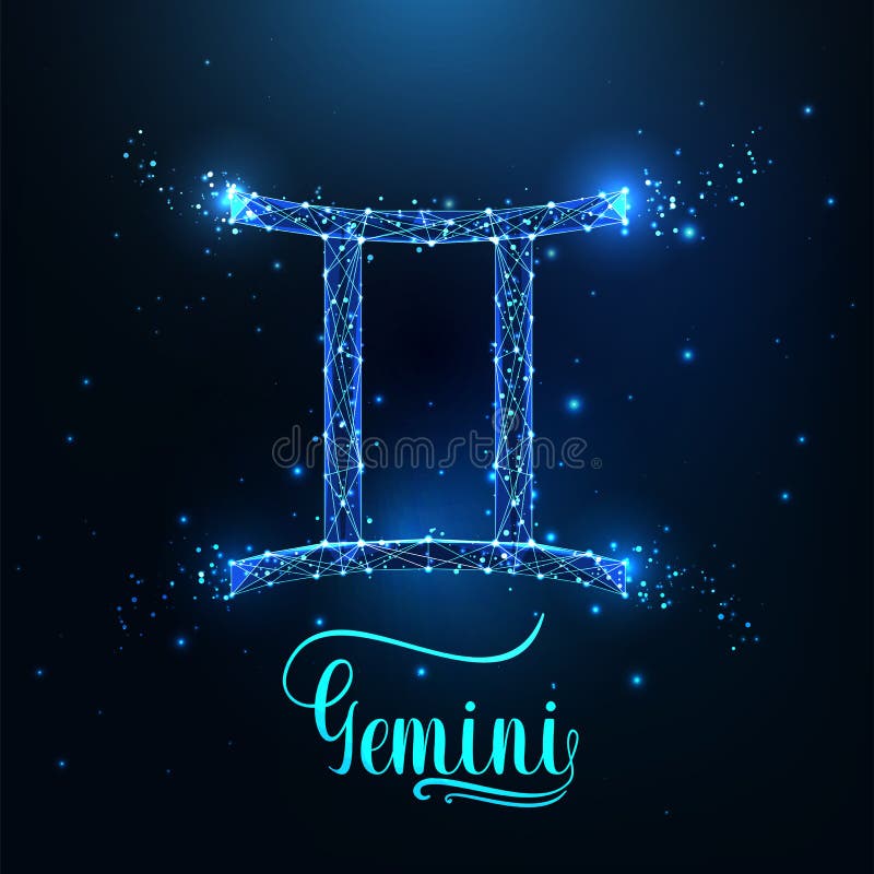 Futuristic Glowing Low Polygonal Gemini Zodiac Sign Concept on Dark ...