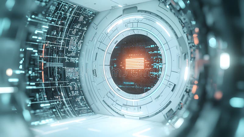 Futuristic Glowing Portal in a Modern Setting royalty free illustration