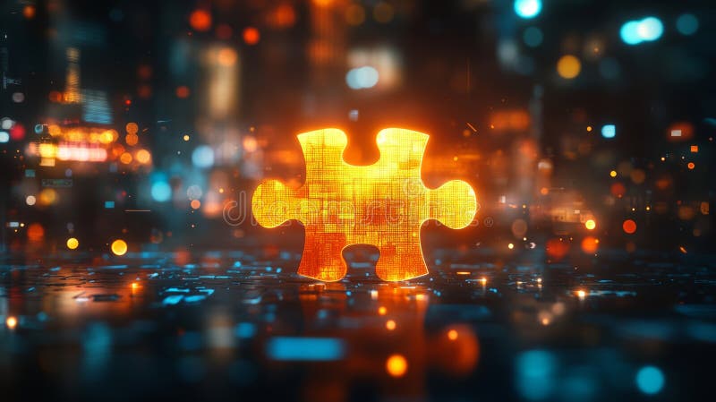 Futuristic Glowing Puzzle Pieces in a High-Tech Digital Environment Solving Connection Challenges vector illustration