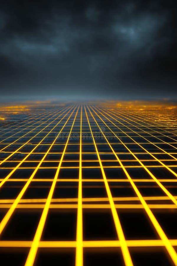 Futuristic Glowing Yellow Grid on Dark Gradient Background vector illustration