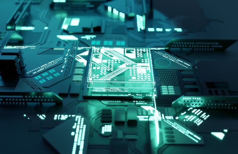 Futuristic Green CPU processor Concept stock illustratie