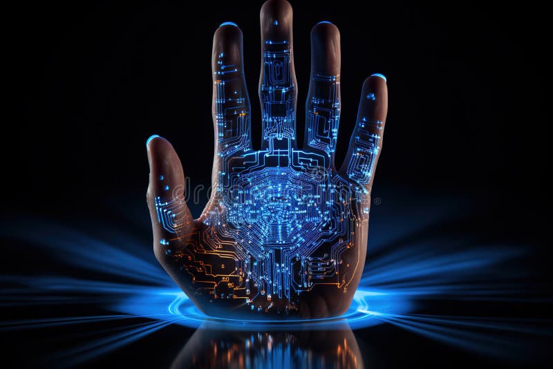 A futuristic hand. Digital communications stock illustration