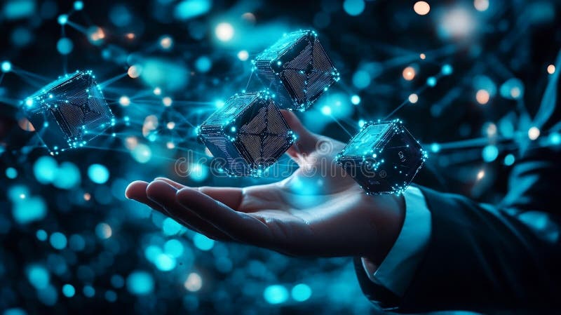 Futuristic hand interacting with digital data. Generative AI royalty free illustration