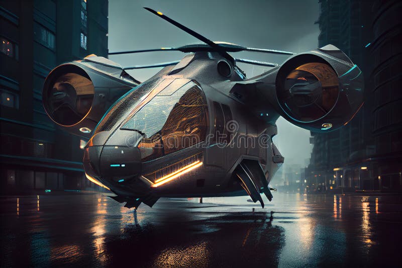 A Futuristic Helicopter: Unveiling the Future of Aviation - Sleek, Efficient, and Remarkably Agile for Modern Aerial Mobility stock illustration