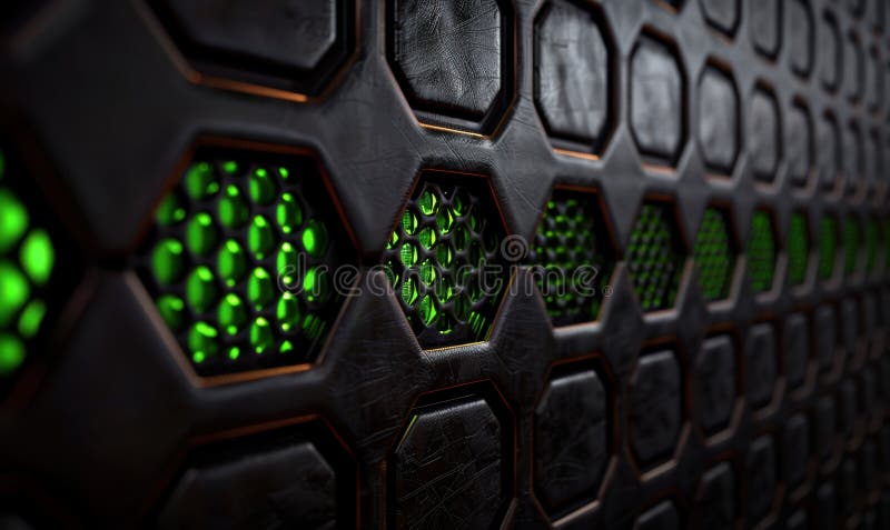 Futuristic hexagon pattern with glowing green lights vector illustration