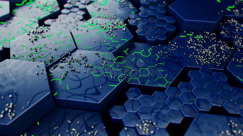 Futuristic Hexagonal Landscape with Neon Green Details royalty free illustration