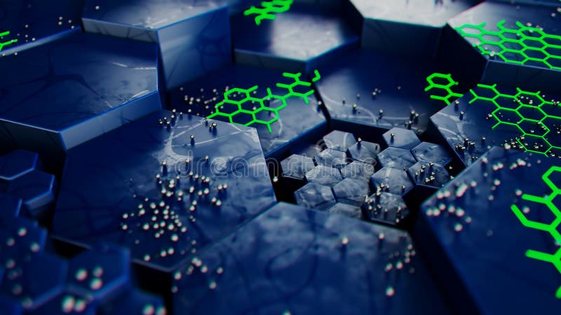 Futuristic Hexagonal Landscape with Neon Green Details royalty free illustration