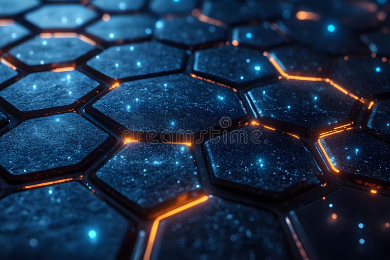 Futuristic Hexagonal Pattern with Blue and Orange Glow for Modern Design Generative AI vector illustration