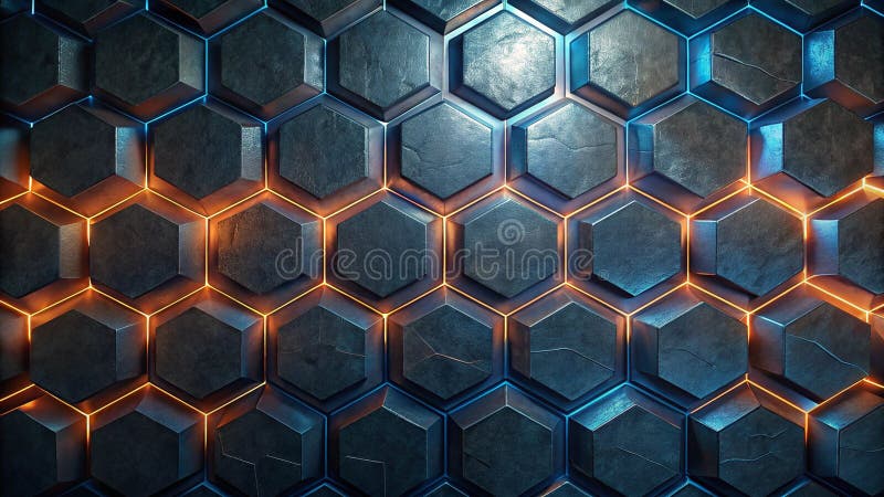Futuristic hexagonal pattern with glowing lights royalty free illustration
