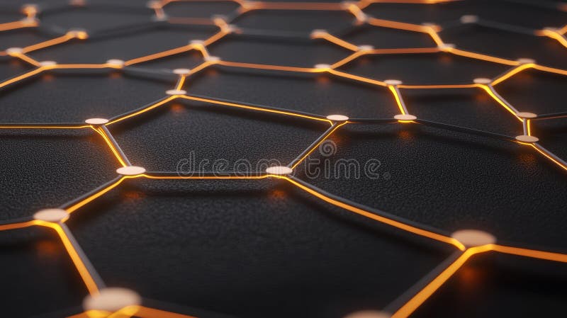 Futuristic Hexagonal Pattern with Glowing Lines and Textured Background Surface royalty free illustration