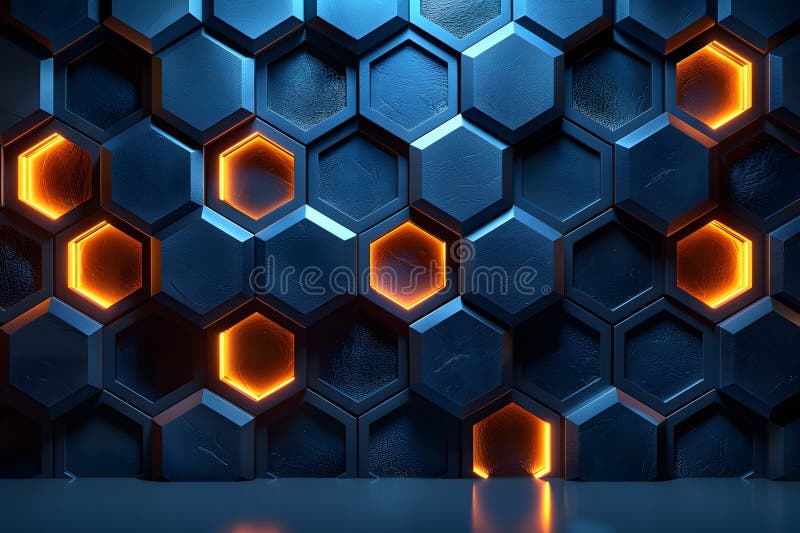 Futuristic Hexagonal Pattern with Glowing Orange Accents for Modern Design Generative AI royalty free illustration
