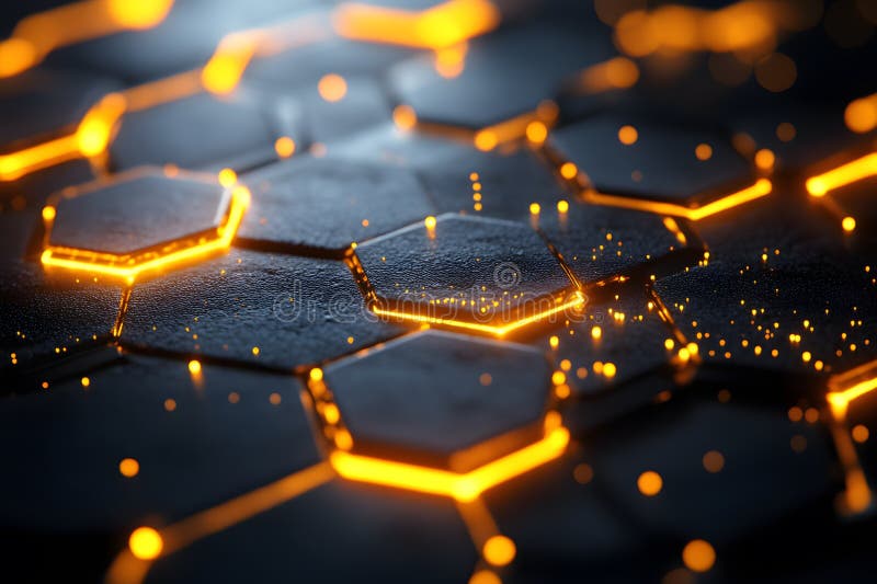 Futuristic Hexagonal Pattern with Glowing Orange Light for Tech Background Generative AI royalty free illustration