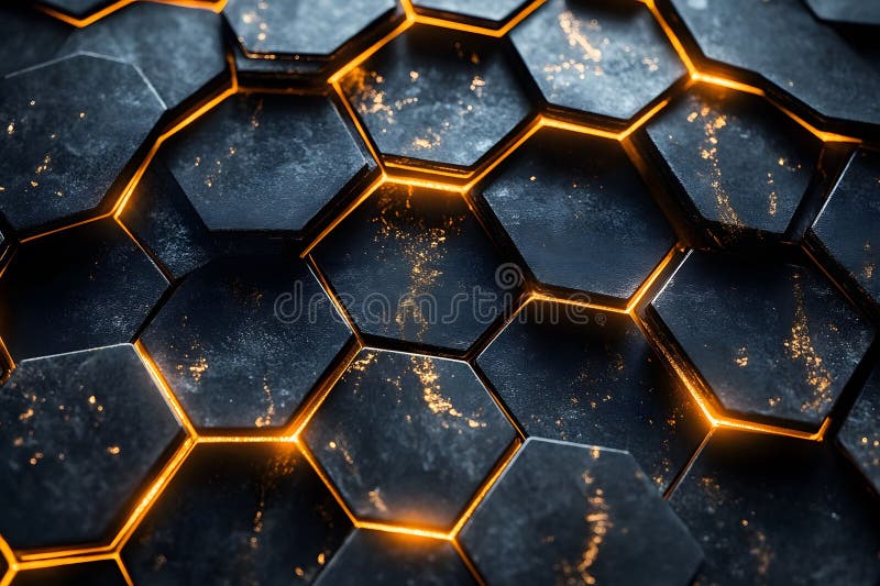 Futuristic Hexagonal Pattern with Orange Light Glow for Modern Design and Technology Themes Generative AI royalty free illustration
