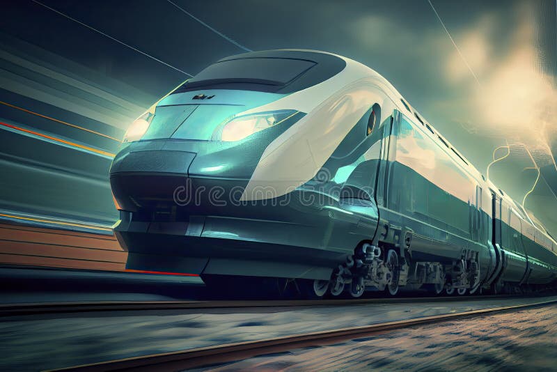 Futuristic Highspeed Express Passenger Train. Logistics of the Future